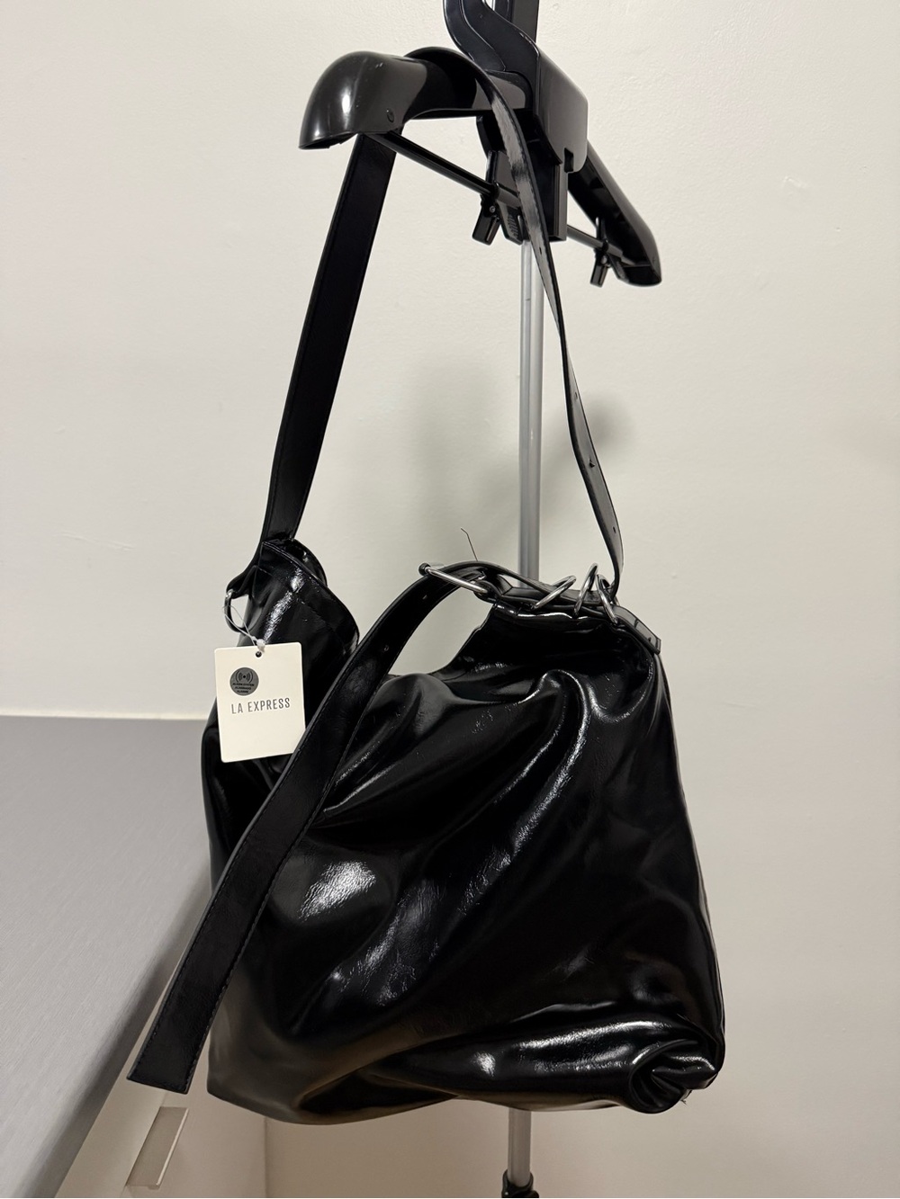 NWT Black Pleather Belt Strap Bag